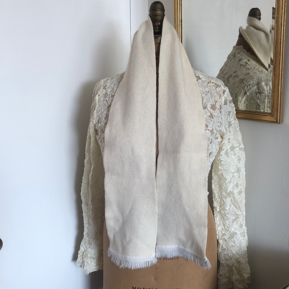 Vintage angora, off-white scarf, hand stitching at edges